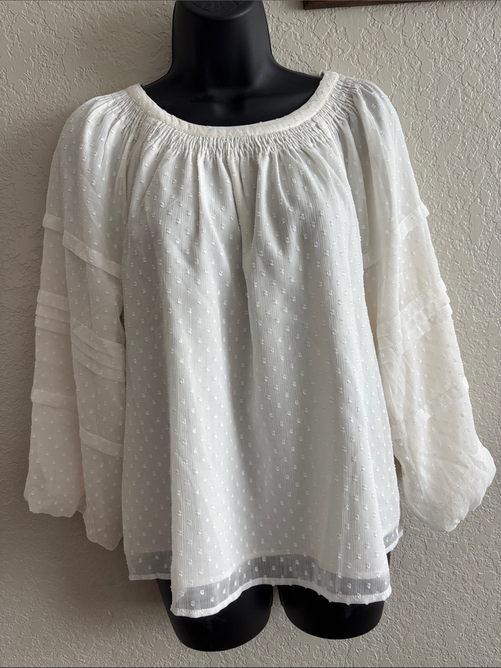 LOFT White Swiss Dot Peasant Tunic Blouse